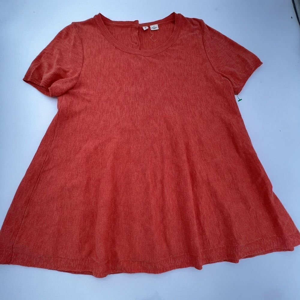 Moth Anthropologie Orange Short Sleeve Button Back Sweater Top Size S